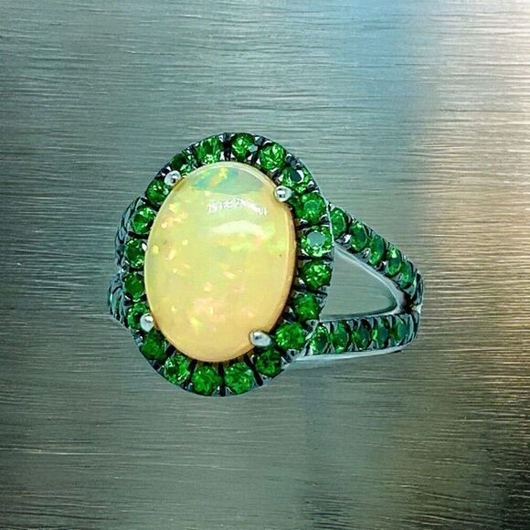 Natural Opal Tsavorite Ring Size 7 14k Gold 5.66 TCW Certified $5,950 300686 - Picture 10 of 17
